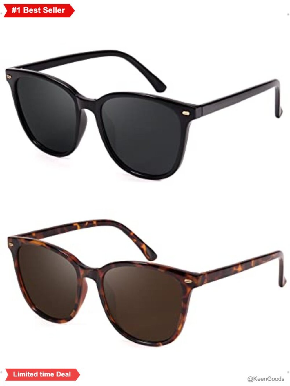 Polarized Sunglasses for Women UV400 Protection Big Frame Square Trendy 2 Pack